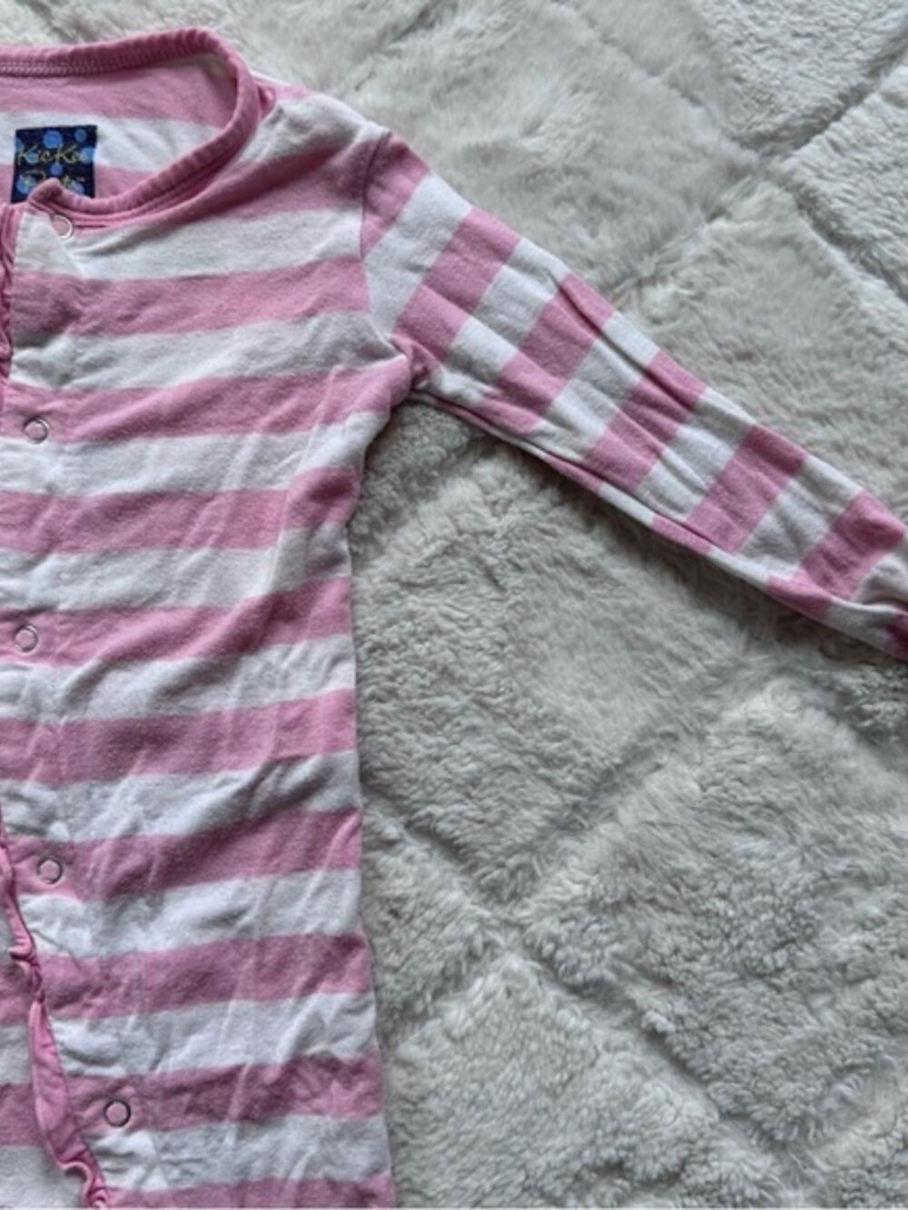 Kickee Pants | "Lotus Stripe" Classic Ruffle Coverall with Snaps | Size 12-18M - Picture 5 of 10